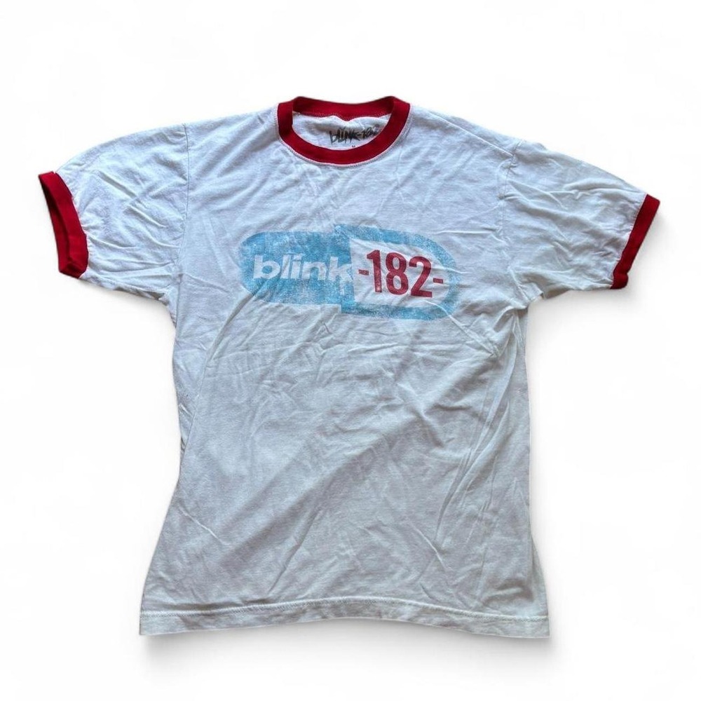 Vintage Blink-182 Ringer Graphic T-Shirt Mens Medium White Red Logo Tee